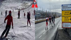 Palandöken'de de şehir merkezinde de kayak